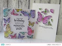 two cards with butterflies on them, one has a birthday card and the other has a quote