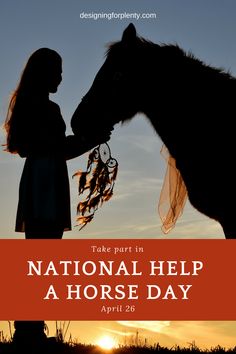 a woman petting a horse with the words national help a horse day on it