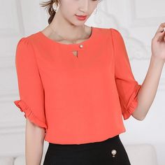 Back To College Outfits, Korean Office, Ladies Chiffon Shirts, Confident Style, Shirts Summer, Women Blouses, Chiffon Shirt, Summer Fabrics, Women Shirts Blouse