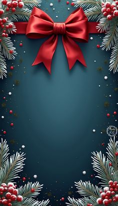 christmas background with red bow and fir branches