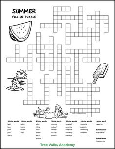 a crossword puzzle with the words summer and an image of a watermelon