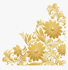 a gold floral design on a white background