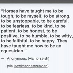 an image with the quote horses have taught me to be tough, to be unstoppable, to be careful, to be fearless, to be honest, to be honest, to be honest, to be honest, to be