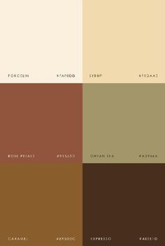 the different shades of brown, beige and white paint colors in various shades with text that reads