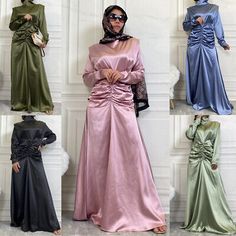 Trendy Fashion Satin Abaya Women Long Sleeve Maxi Dress Muslim Kaftan Dubai Robe Islamic Jilbab, Women's Dresses Long Sleeve Maxi Dress For Eid Party, Long Sleeve Maxi Dress For Eid Evening, Long Sleeve Thobe For Eid Evening, Fitted Maxi Length Party Thobe, Fitted Maxi Length Thobe For Party, Modest Long Sleeve Abaya For Party, Modest Long Dress For Party, Modest Long Party Dress, Modest Long Dresses For Eid