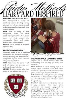 an advertisement for harvard's library, featuring information about the student and their learning style