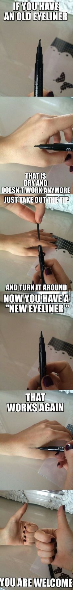 Use this tip (get it?) to make a dried-out eyeliner pen work like new again.Eyeliner Tips And Tricks For Beginners.  Looking For Great Gel, Liquid, Winged, Or Pencil Techniques?  We Have Products For Achieving A Natural Look And Some Sweet Tips For Techniques For Glasses.  All Women Must Learn How To Do Step By Step Natural Eyeliner For Bottom And Top Lids. Make Up Diy, Foundation Contouring, Makeup Tutorial Foundation, Makeup Hacks Beauty Secrets, Makeup For Teens, Makeup Hacks, Makeup Tutorial For Beginners, Trendy Makeup