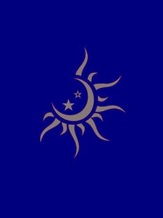 the sun and moon symbol on a dark blue background, with white stars in the middle