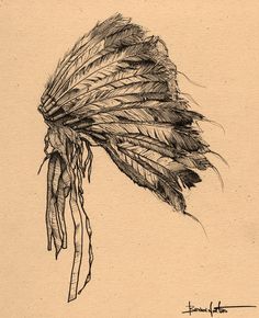 a drawing of a headdress with feathers on it