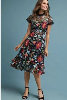 112 Anthropologie Vone Janine Embroidered Dress floral Tiered NWT 00p $349 | eBay Embroidered Midi Dress, Floral Embroidered Dress, Dress Flower, Embroidery Lace, Necklines For Dresses, Spring Summer Dress, Lace Fashion, Flower Embroidery, Fit N Flare Dress