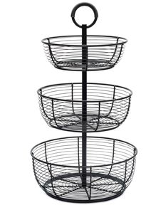 three tiered metal basket holder