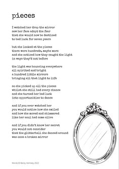 a poem written in black and white with an image of a mirror on the wall