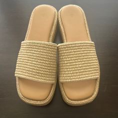 Brand New, In Box, Rattan, Platform Wedge Sandals. In Perfect Condition. Fits Standard 7.5- 8 Women’s Shoe Cushioned Memory Foam Sole. Beige Straw Wedge Sandals With Textured Sole, Comfortable Open Toe Platform Espadrilles, Casual Beige Open Toe Wedge Sandals, Straw Slip-on Wedge Sandals For Vacation, Vacation Straw Wedge Slip-on Sandals, Natural Open Toe Wedge Sandals With Textured Sole, Natural Color Open Toe Wedge Sandals With Textured Sole, Vacation Closed Toe Synthetic Espadrilles, Synthetic Closed Toe Espadrilles For Vacation