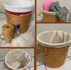 four pictures showing different ways to make a basket