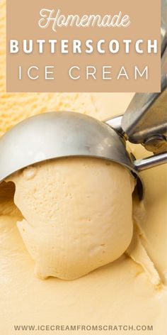 homemade butterscotch ice cream in a scoop