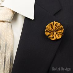 "Dark Goldenrod Kanzashi Flower Lapel Pin with 6mm Swarovski Smoked Topaz Crystal SIZE: 1,5\" Comes in a luxury Black box with Non-Tarnish Cotton. NOTE Please note, that items may not be as large as they appear! Because every item is handmade (each petal one by one), flower shape may slightly vary! While every effort is made to accurately represent the true colors of the ribbon/fabric used in my work, your monitor settings may affect the appearance of these colors on your screen! Please avoid pr Lapel Flower Wedding, Red Boutonniere, Kids Hair Clips, Pink Hair Clips, Flower Lapel, Flower Lapel Pin, Stocking Stuffers For Men, Lapel Pins Mens, Topaz Crystal