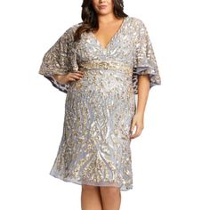 Bust: 48" Waist: 42" Hips: 51" Chic V-Neck Cocktail Dress With Metallic Gold Sequined Embellishment, A Hand-Beaded Belt, And Cape Back. Mac Duggal 100% Polyester Fully Lined V-Neck Short Sleeve Cocktail Length Style #5191 Spring Embellished V-neck Mother Of The Bride Dress, Spring Embellished Mother Of The Bride Dress, V-neck, Glamorous V-neck Dress For Mother Of The Bride, Black One Shoulder Dress, Hollywood Dress, V Neck Cocktail Dress, Beige Wedding, Mac Duggal Dresses, Long Sleeve Evening Dresses