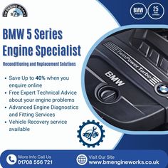 an advertisement for bmw engines and service