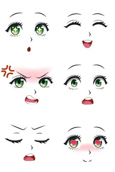 an anime character's eyes with different expressions and their corresponding parts to make it look like