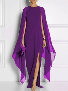 Loose Solid Color Round-Neck Maxi Dresses PURPLE-S Sukienki Maksi, 파티 드레스, Evening Dresses With Sleeves, Graduation Dresses, Dress Sleeve Styles, Womens Shift Dresses, Evening Dress Fashion, Plus Size Vintage, فستان سهرة