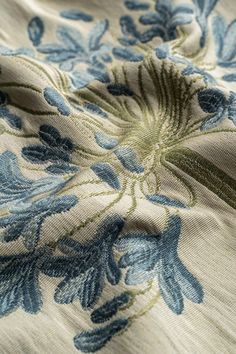 an image of a blue and green floral pattern on a bed sheet or comforter