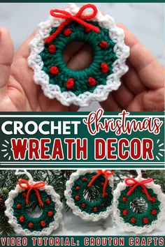 crochet christmas wreath ornament with video instructions