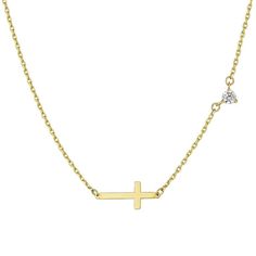 "Showcase the strength of your faith with this 10k gold sideways cross necklace. Showcase the strength of your faith with this 10k gold sideways cross necklace. Chain length: 17 in. Chain type: link Metal: 10k gold Finish: polished Packaging: boxed Please note, due to the high value of this item, a signature may be required upon delivery. Size: 17"". Color: Multicolor. Gender: female. Age Group: adult." Minimalist Tarnish Resistant Yellow Gold Cross Necklace, Tarnish Resistant Yellow Gold Cross Necklace, Tarnish-resistant Yellow Gold Cross Necklace, Elegant Gold-tone Cross Necklaces, Gold-tone Cross Necklace Gold Plated, Cross Necklace Sideways, 10k Gold, Gold Finish, Chain Lengths