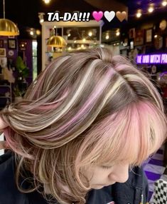 Brown To Pink Balayage, Pink Balayage Hair, Neopolitan Cake, Brown And Pink Hair, Pink Balayage, Skunk Hair