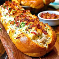 the bread is loaded with bacon and cheese