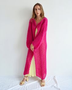 Hello, I'm the one, who won't let you down - fuchsia pink mohair cardigan. I will comfort you, keep you warm and will make you smile. I'm 100% hand made and proud of that. I consist of 35% italian baby alpaca, 35% kid mohair and 30% of nylon, which makes me incredibly natural. I'm quite unique as could be worn all year long. I'm in one size and one size fits all because my measurements are : ❤️ Width -50 cm ❤️ Lengths -128 cm If you would like me in other size, you could request a custom order w Spring Mohair V-neck Cardigan, Trendy Oversized Pink Sweater Coat, Pink Oversized Open Front Cardigan, Chic Open Front Pink Cardigan, Chic Pink Open Front Cardigan, Oversized Chic Pink Cardigan, Chic Oversized Pink Cardigan, Chic Soft Knit Pink Outerwear, Spring V-neck Mohair Cardigan