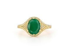 2.31ctw oval emerald and 0.30 round white diamond 14k yellow gold over sterling silver solitaire ring Oval Emerald Ring With Pave Setting, Green Oval Jewelry With Pave Setting, Oval Green Jewelry With Pave Setting, Solitaire Ring, White Diamond, Sterling Silver Ring, Silver Ring, Sterling Silver Rings, Emerald