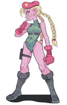 a drawing of a girl with long blonde hair and pink outfit holding a baseball bat