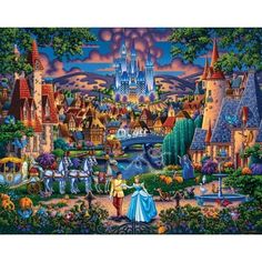 the disney castle is shown in this jigsaw puzzle piece, which features princesses and