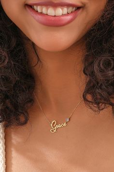 We creating this handmade nameplate necklace you see mother using 925 sterling silver and 14k gold. It is the perfect accessory that will suit your shine or make it feel special. It will be a unique gift that will add meaning to your precious days such as graduations, birthdays, mother's days, wedding events. If you like the personalized jewelry we have created for you, you can look at we other designs here: https://www.etsy.com/shop/DaintyPersonalizedCo Check out our social media @daintypersona Elegant Customizable Gold Birthstone Necklace, Customizable Elegant Nameplate Birthstone Necklace, Gold Birthstone Necklace With Custom Name For Gift, Gold Birthstone Necklace With Name On Round Pendant, Silver Nameplate Birthstone Necklace, Elegant Nameplate Necklace With Birthstone, Customizable Gold Birthstone Necklace For Mother's Day, Custom Name Sterling Silver Birthstone Necklace, Custom Name Silver Birthstone Nameplate Necklace