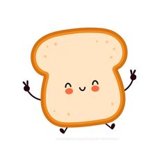 a slice of bread with eyes closed and hands in the air, while it's smiling