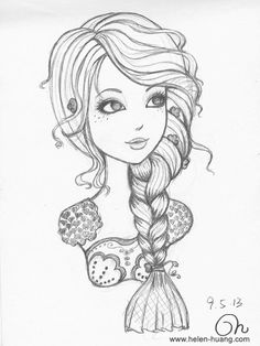 a drawing of a girl with long hair wearing a fish tail and holding a purse