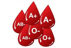 red blood drops with the letters ab and o on each one, in front of white background