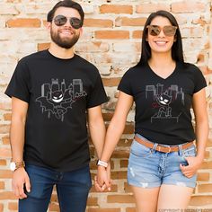 Show the world your love is magnetic with BoldLoft's 'We're Irresistibly Attracted' couple shirts—a perfect match for a perfect pair. Bat And Cat, Matching Shirts For Couples, Cat Superhero, Shirts For Couples, Superhero Shows, Superhero Shirt