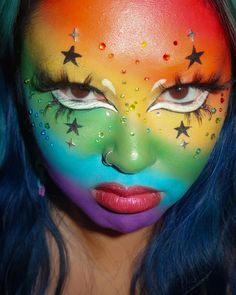 1,2 or 3??? swipe for 👁️👄👁️ me 🤝 makeup maximalism Silly Makeup, Crazy Makeup Looks, Full Color Makeup, Makeup Pride, Weird Makeup, Cool Makeup, Gyaru Makeup, Fun Makeup