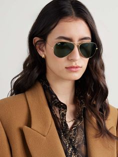 RAY-BAN Large aviator-style gold-tone sunglasses | NET-A-PORTER Aviator Sunglasses Women, Toronto Shopping, Ray Ban Sunglasses Women, Ray Ban Women, Sunglasses Women Aviators, Ray Ban Glasses, Green Lenses, Style Sunglasses, Exclusive Dress