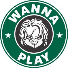 the logo for wanna play, with an evil clown's face in the center