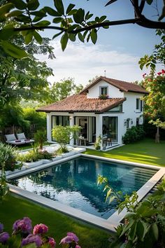 a house with a pool in the yard