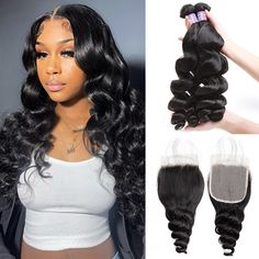 Enhance your look with Brazilian Loose Wave Human Hair 4 Bundles and 4*4 Transparent Lace Closure set. Made from 100% virgin human hair, these 4 bundles provide luxurious volume and the closure adds a natural-looking finish. Elevate your style with this perfect combination of quality and style. Shop ALLOVE HAIR now! Straightened Hair, Brazilian Human Hair Weave, Lace Closure Hairstyles, Brazilian Loose Wave, Braids Styles, Loose Waves Hair, Bundles With Closure, Brazilian Hair Weave, Hair Weaves