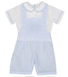 Little boys in smocked outfits - can it get any cuter? This classy two-piece set comes in timeless baby blue, with vintage style smocking, delicate hand embroidery, and detailed edging along the collar and cuffs. The Smocked Bib Overall Set is the perfect elegant outfit for your little man - he'll be the star of any show! Toddler Wedding Outfit Boy, Smocked Outfits, Boys Smocked Outfits, Boys Smock, Flower Girl Outfits, Wedding Outfit For Boys, Overalls Boys, Boys Easter Outfit