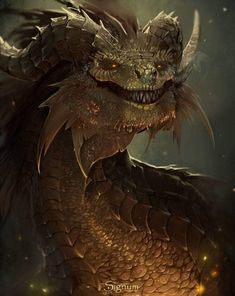 an illustration of a dragon with glowing eyes and large, sharp fangs on it's head