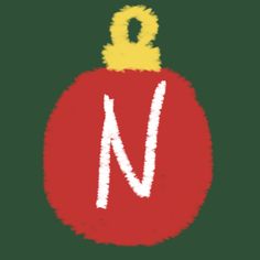 a red ornament with the letter w on it's side and a yellow top