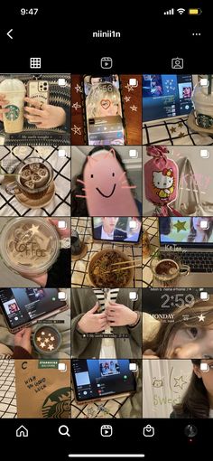 a collage of photos showing different things on the phone and in front of them