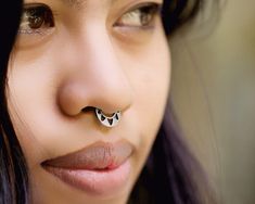 Septum Ring - Sterling Silver Nose Ring - Triangles Septum Ring - Septum Clicker  This septum ring is designed to fit snug against your nose. It has a delicate minimal geometric triangular pattern.  The wearable length (the space between the ring and the post) is 8 mm. The diameter Boho Nose Ring, Septum Jewelry Clicker, Recycled Metal Jewelry, Silver Septum Ring, Ring Nose Piercing, Stretched Ear Lobes, Septum Piercing Jewelry, Sterling Silver Nose Rings, Septum Nose Rings