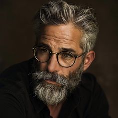 Stylish Hairstyles for Men Over 50 with Glasses – VAGA magazine Rockabilly Boys, Beard And Mustache Styles, Bald With Beard, Mustache Styles, Men With Grey Hair