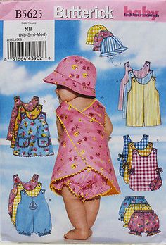 a child's dress and hat in two sizes, with different patterns on it